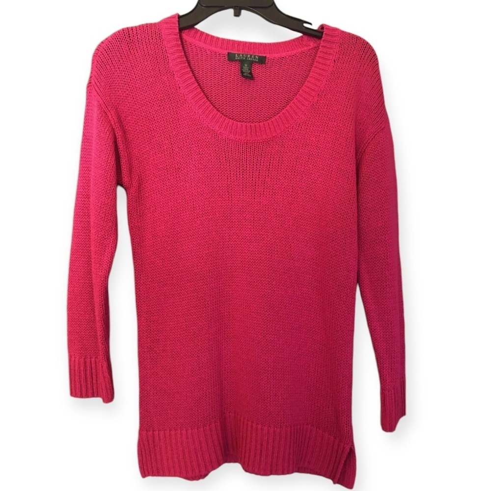 RALPH LAUREN Hot‎ Pink Acrylic Knit Scoop Neck Lightweight Sweater​​​ - Picture 3 of 7